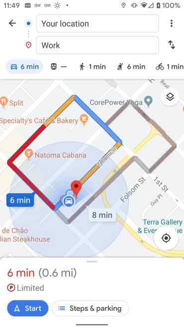 جای پارک در نقشه گوگل مپ